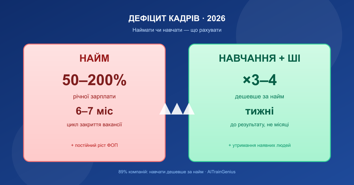 Дефіцит кадрів: порівняння вартості найму та навчання команди з ШІ — ілюстрація 2026